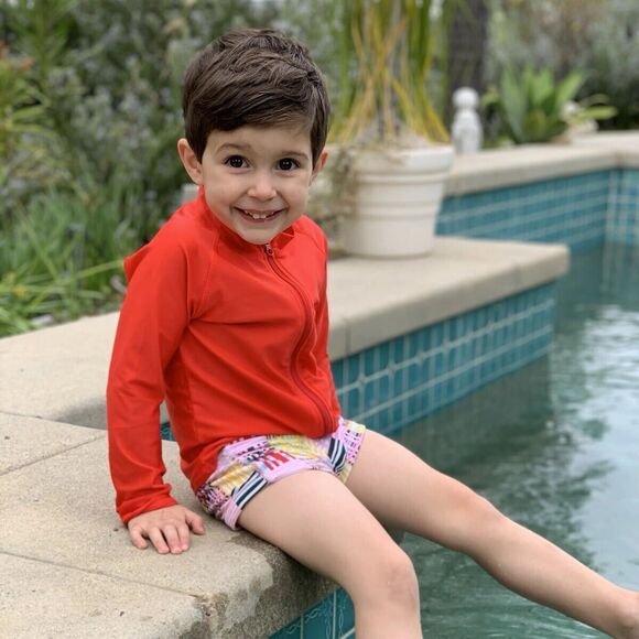 NWT Swimzip‎ Brand Swim Trunk Shorties, 3-6 Months. UPF 50+ Madras Mania - Picture 1 of 8